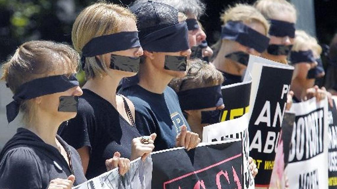 About 50 people protested the ag-gag bill in Raleigh last spring.
