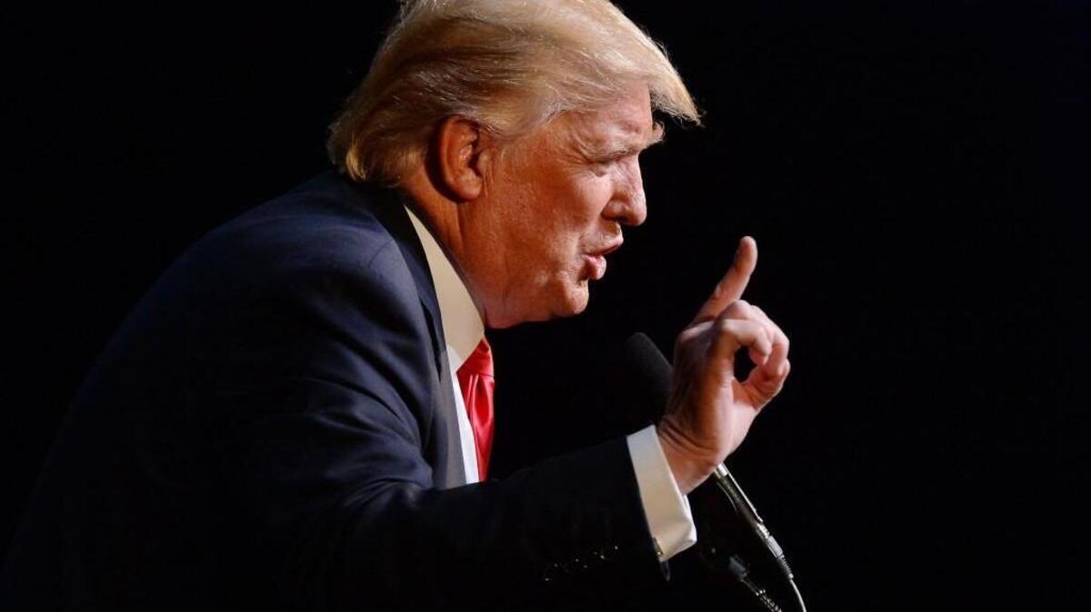 Presumptive Republican presidential candidate Donald Trump speaks to supporters as he takes the stage at the Duke Energy Center for the Performing Arts in Raleigh