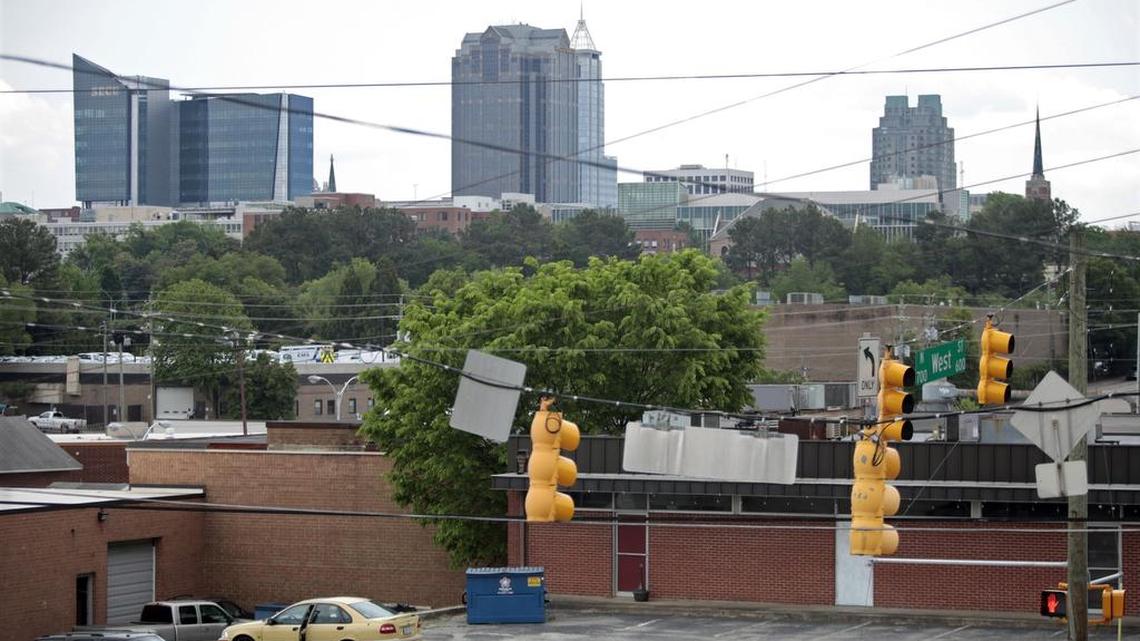 Downtown Raleigh as seen from the second story of a developing property at the corner of West and Peace streets