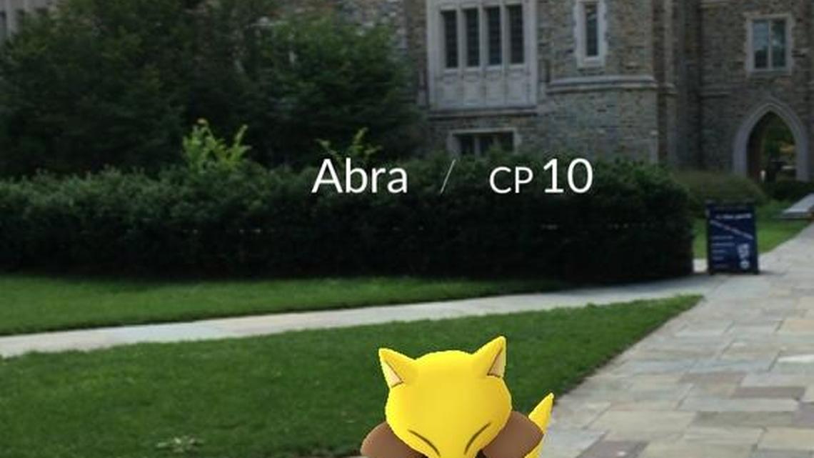 Catching Pokemon outside the Duke University library