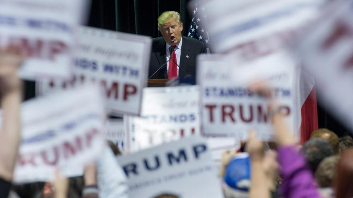 Republican presidential candidate Donald Trump speaks at a campaign rally in Atlanta.