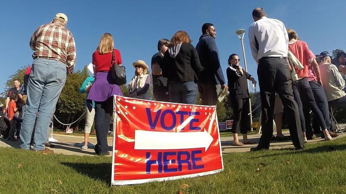 Voters wait in line for early voting at the Lake Lynn Community Center in Raleigh in 2016.