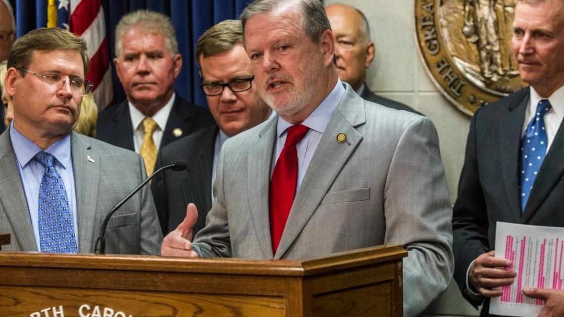 During a Monday June 19, 2017 press conference, N.C. Senate leader Phil Berger explains parts of compromise North Carolina state budget that includes an average pay raise of 3.3 percent for teachers in the coming year, and a raise for most other state employees’ pay by a flat $1,000. Retired state employees would receive a 1 percent cost-of-living increase in their pension checks.