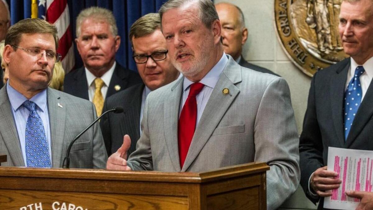During a Monday June 19, 2017 press conference, N.C. Senate leader Phil Berger explains parts of compromise North Carolina state budget that includes an average pay raise of 3.3 percent for teachers in the coming year, and a raise for most other state employees’ pay by a flat $1,000. Retired state employees would receive a 1 percent cost-of-living increase in their pension checks.