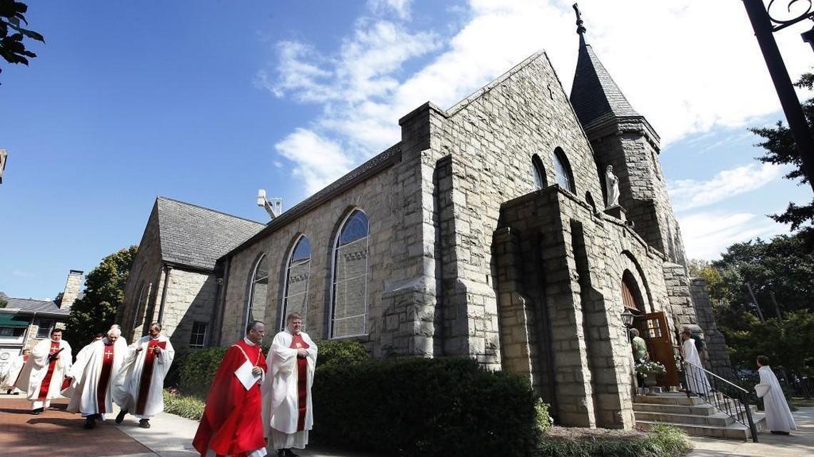 Members of the Catholic clergy walk toward the entry way of Sacred Heart Cathedral for the Red Mass Friday Oct.9, 2009 in Raleigh. The Red Mass recognizes government officials and those who work in the legal profession.