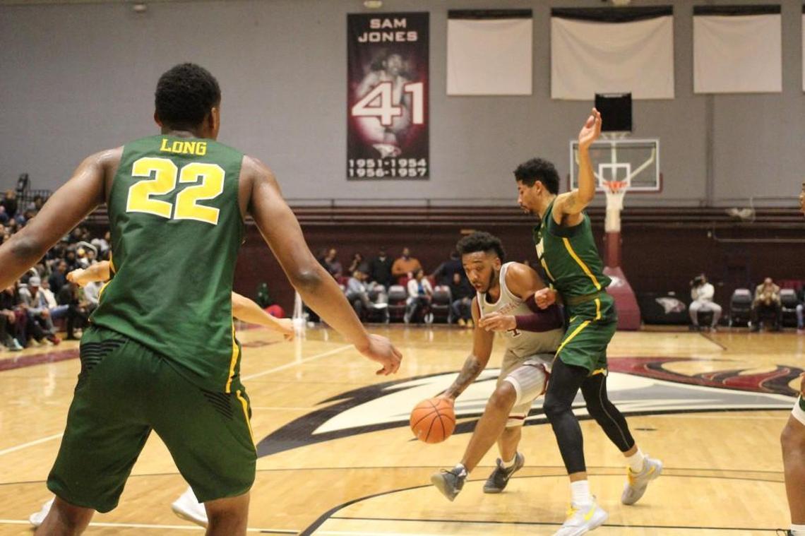 N.C. Central freshman guard Jordan Perkins drives to the basket versus Norfolk State Jan. 8 in Durham.