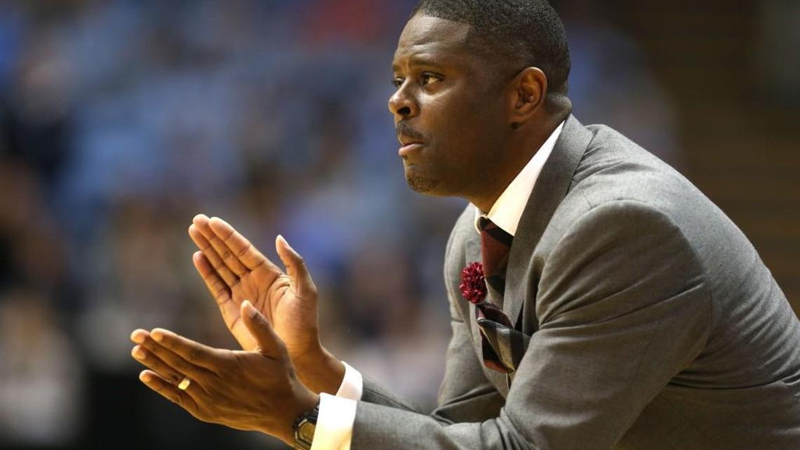 NCCU head coach LeVelle Moton applauds his team’s performance during a game against North Carolina in 2014.