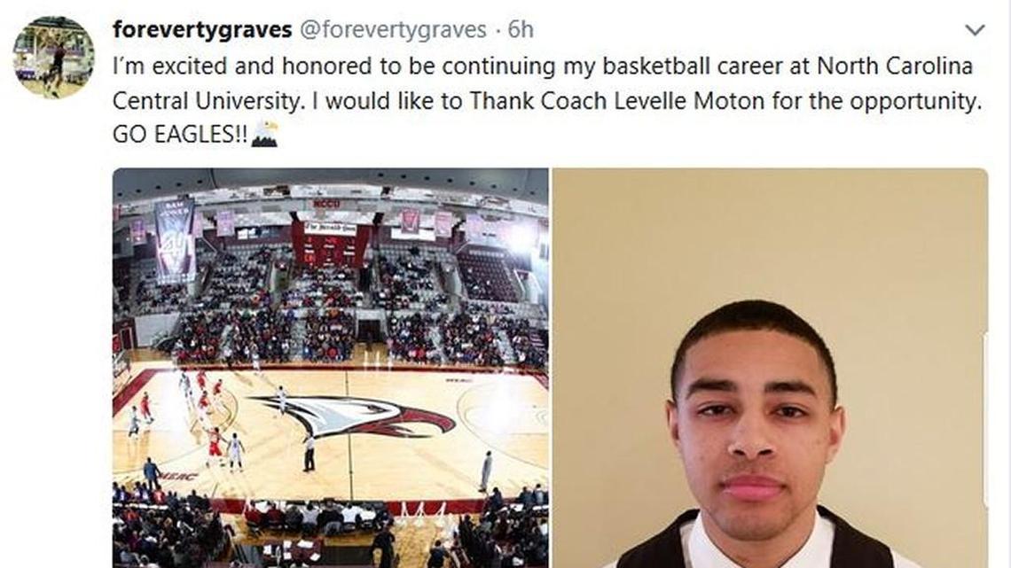 A screenshot of Ty Graves’ announcement on his Twitter account that he’s transferring to N.C. Central.