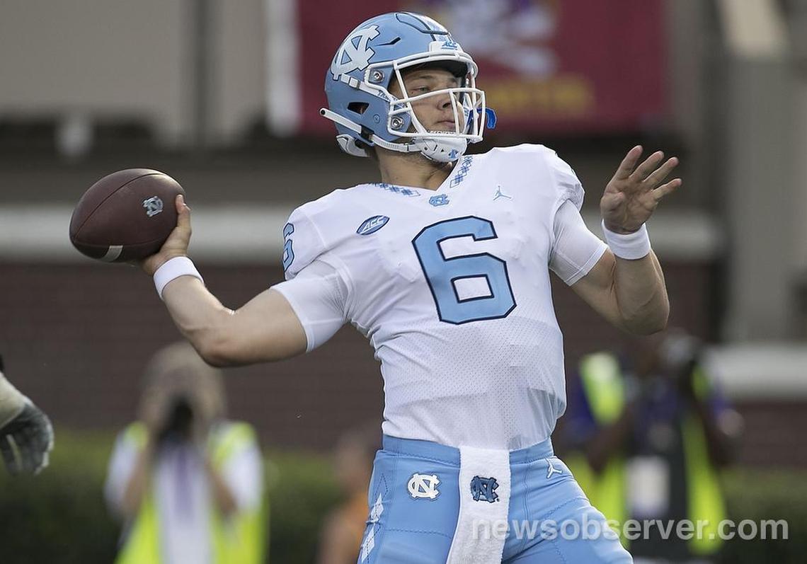 North Carolina freshman quarterback Cade Fortin (6) entered the game in the fourth quarter against East Carolina replacing starter Nathan Elliott on Saturday, September 8, 2018 at Dowdy-Ficklen Stadium in Greenville, N.C.