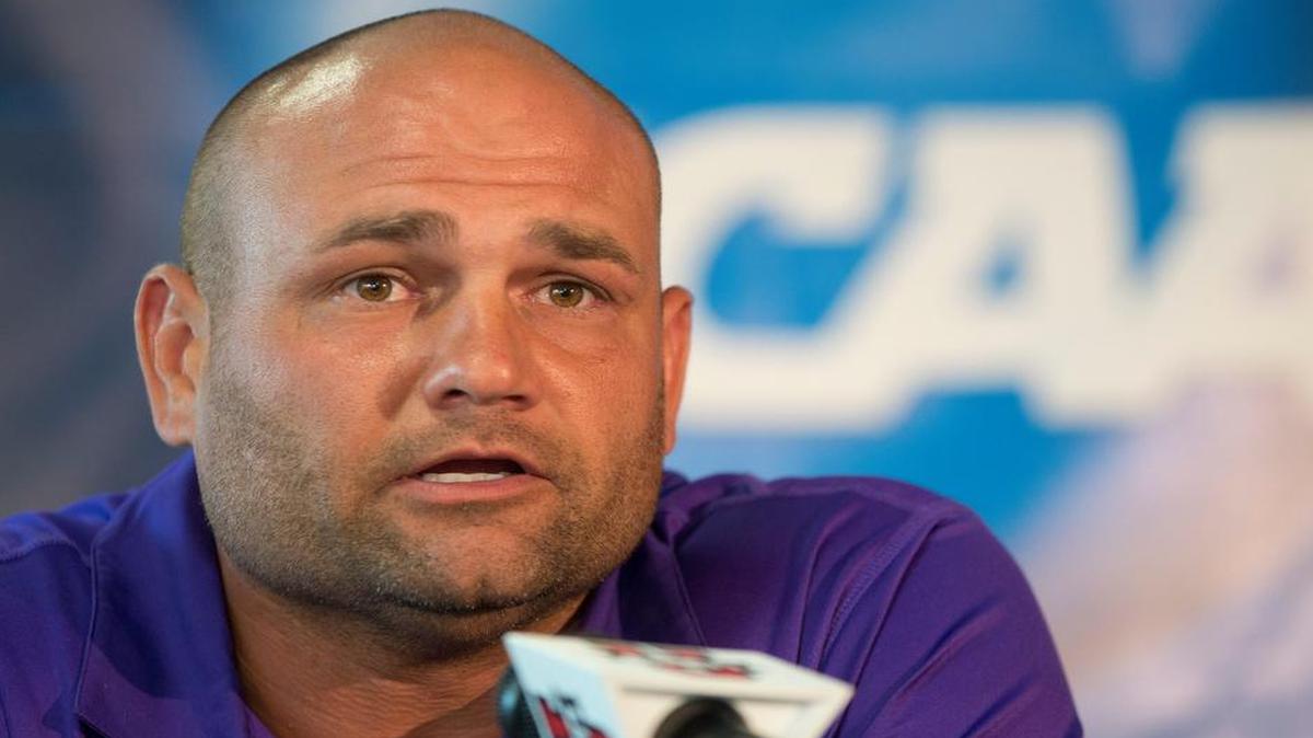
East Carolina baseball coach Cliff Godwin during an NCAA college baseball news conference, Thursday, May 28, 2015, in Coral Gables, Fla. ECU plays Columbia on Friday in an regional tournament. (AP Photo/J Pat Carter)
