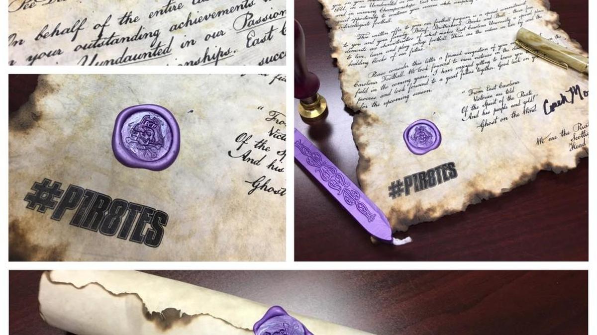 Photos of the recruiting letters East Carolina sent out to about 30 football targets.