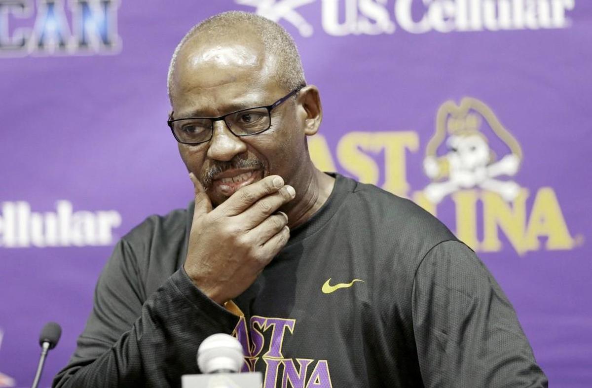 East Carolina coach Ruffin McNeill replies to a question during the team's NCAA college football media day in Greenville on Aug. 8, 2015. (AP Photo/Gerry Broome)