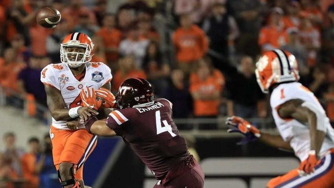 Clemson QB Deshaun Watson passes during the ACC Championship against Virginia Tech in Orlando.