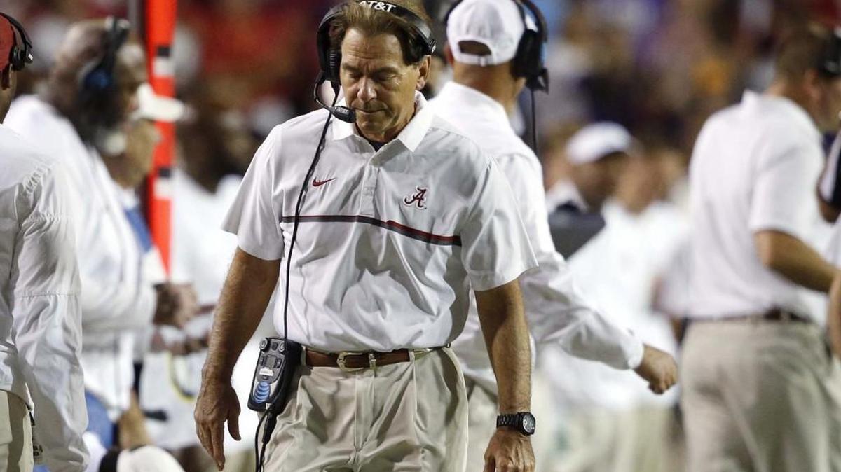 Alabama head coach Nick Saban walks the sideline against LSU in 2016.