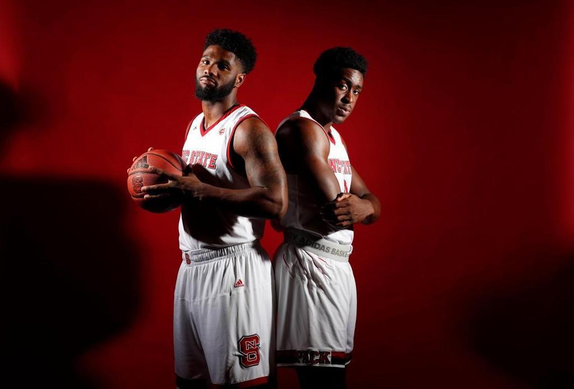 N.C. State's Lennard Freeman, left, and Abdul-Malik Abu pose at N.C. State basketball's media day at Dail Basketball Center in Raleigh on Sept. 26, 2017.