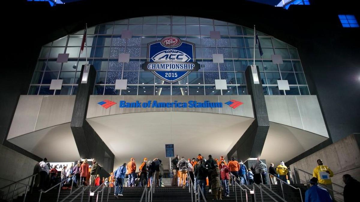 Fans line up to enter Bank of America Stadium for the ACC Championship game between North Carolina and Clemson on December 5, 2015 at Bank of America Stadium in Charlotte.