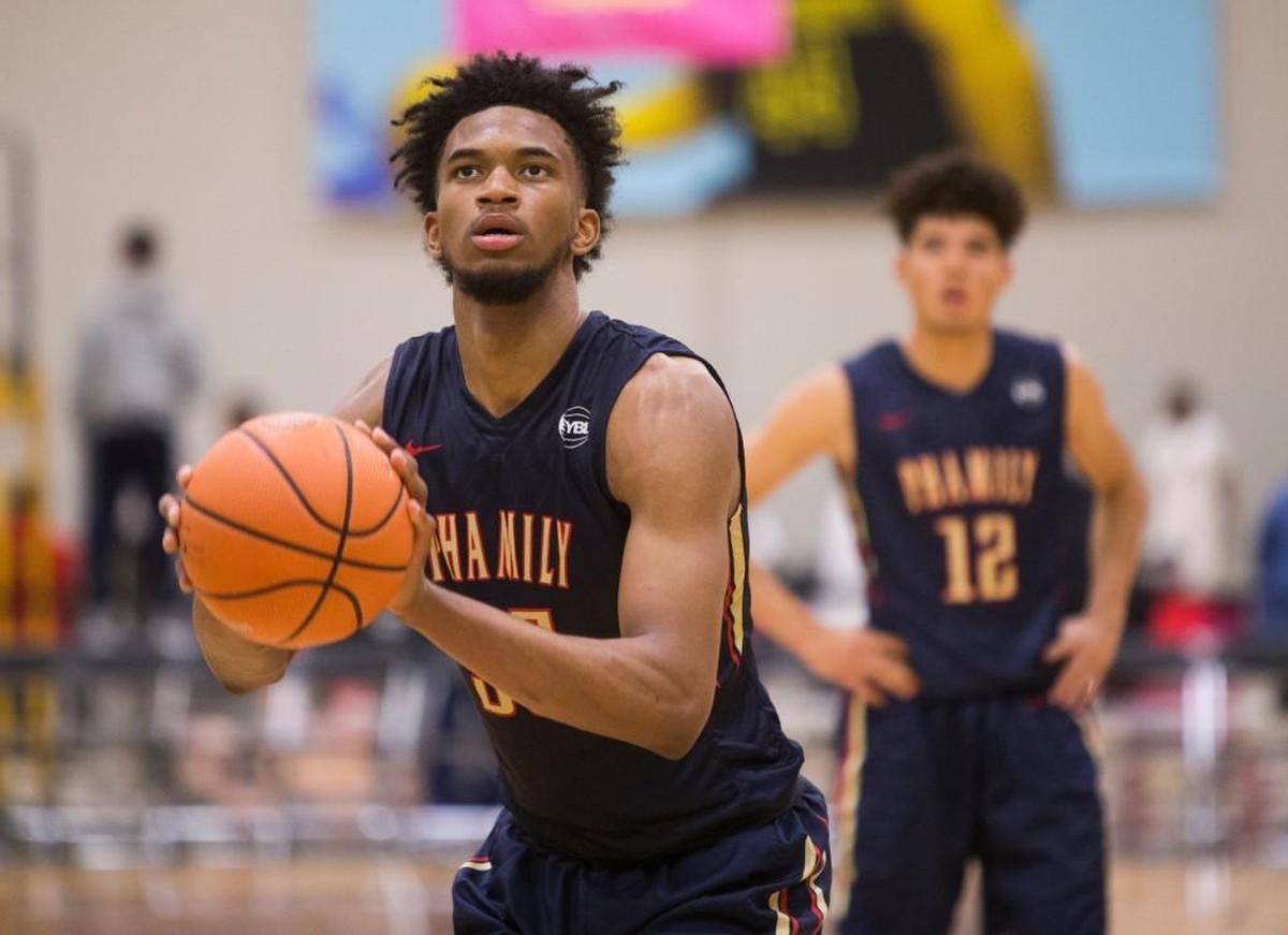 Marvin Bagley III, left, competes in Nike’s Elite Youth Basketball League in Indianapolis in April.