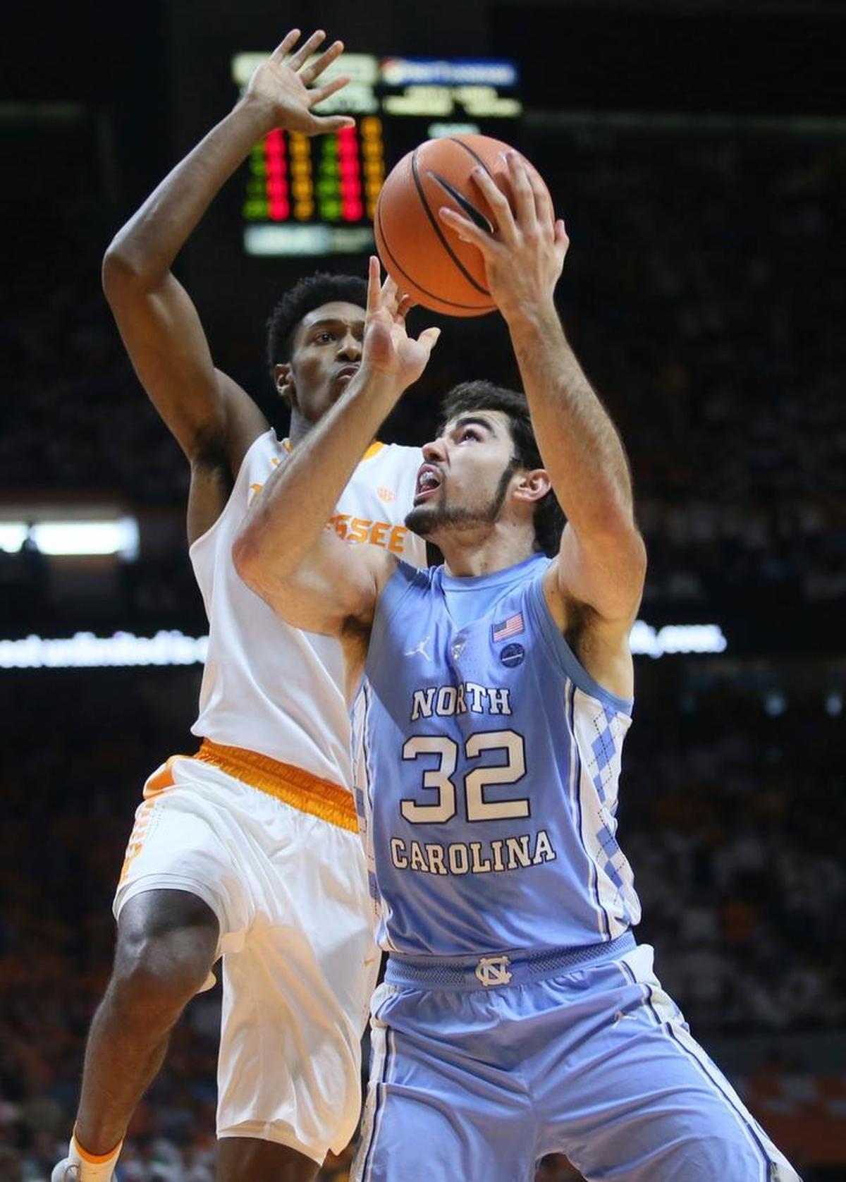 Luke Maye, right, a junior forward on the UNC basketball team and one of the team’s representatives on UNC’s SAAC, acknowledged recently that being forced to miss class because of team travel is “tough sometimes.”