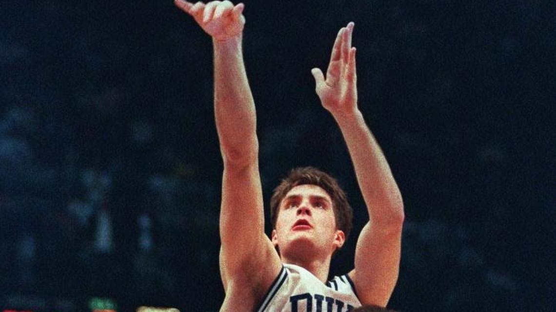 Duke's Christian Laettner shoots the winner against Kentucky in 1992.