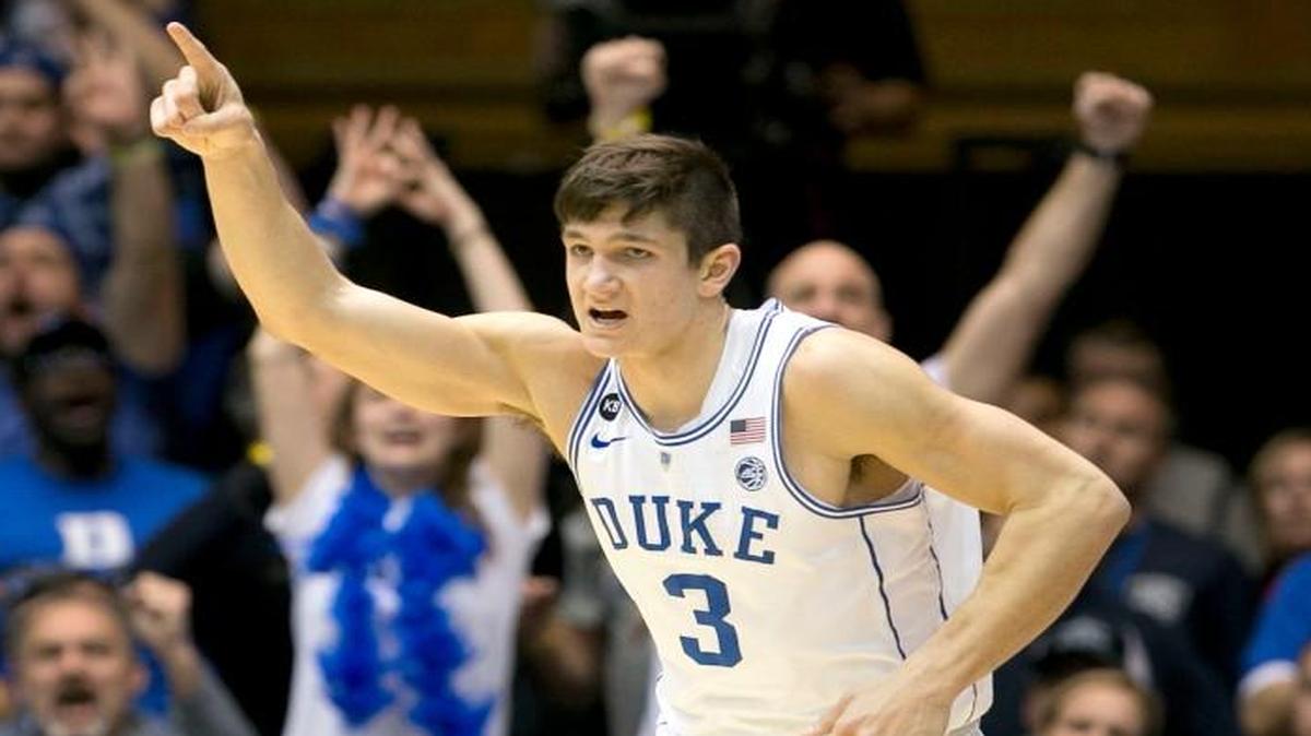 Duke’s Grayson Allen (3) reacts after sinking a three-point basket against North Carolina Thursday, February 9, 2017 at Cameron Indoor Stadium in Durham, N.C.