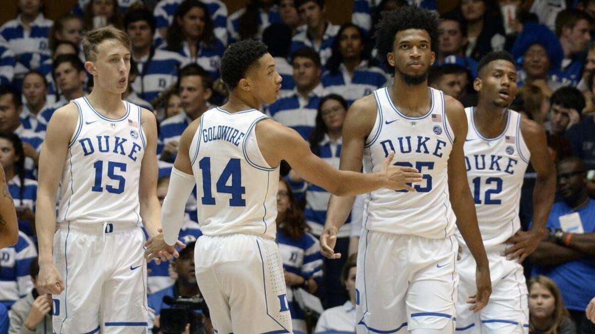 The Blue Devils had five freshman on the floor at the same time during several possesions during their opening exhibition game on Friday, Oct. 27 including Alex O'Connell (15), Jordan Goldwire (14), Marvin Bagley, Jr. (35) and Javin DeLaurier (12).