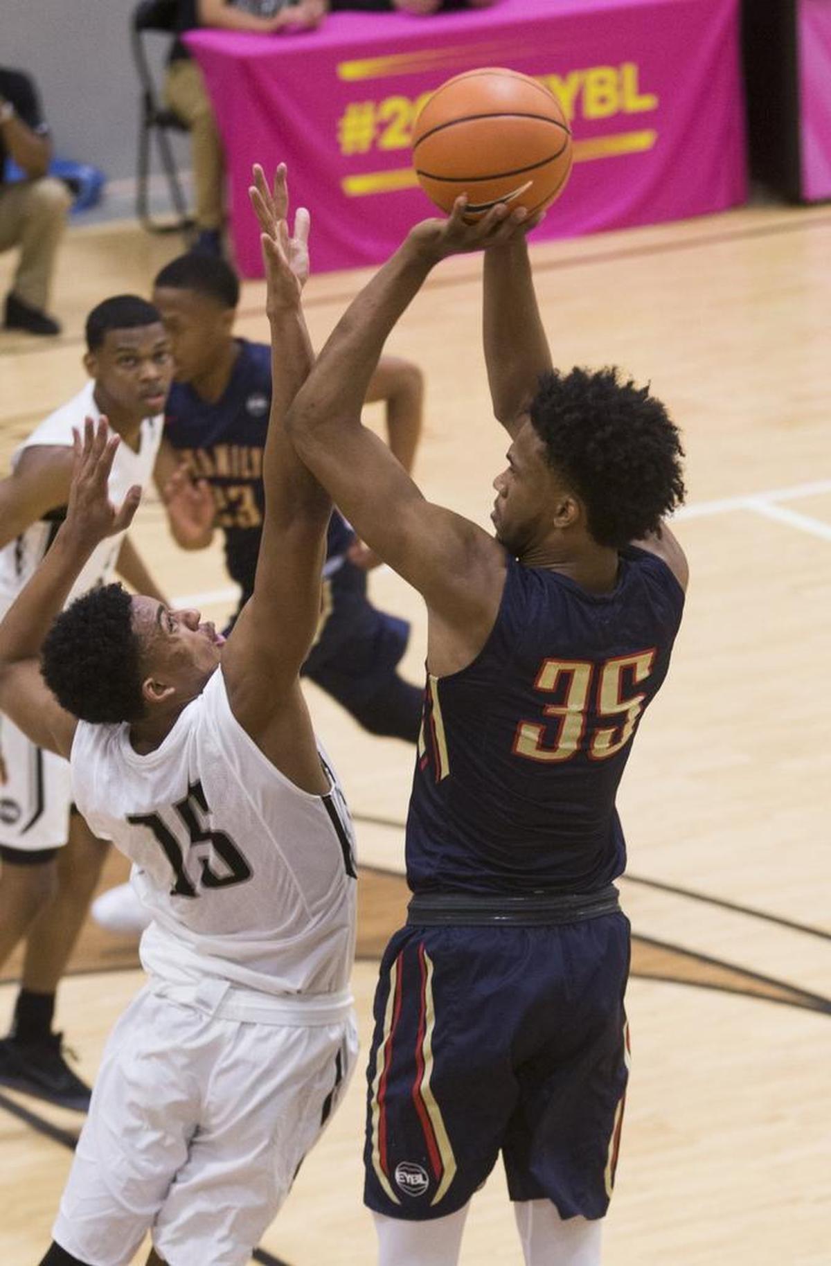 Marvin Bagley III (35) competes in Nike’s Elite Youth Basketball League in Indianapolis Friday, April 28, 2017. Bagley is visiting Duke this weekend.