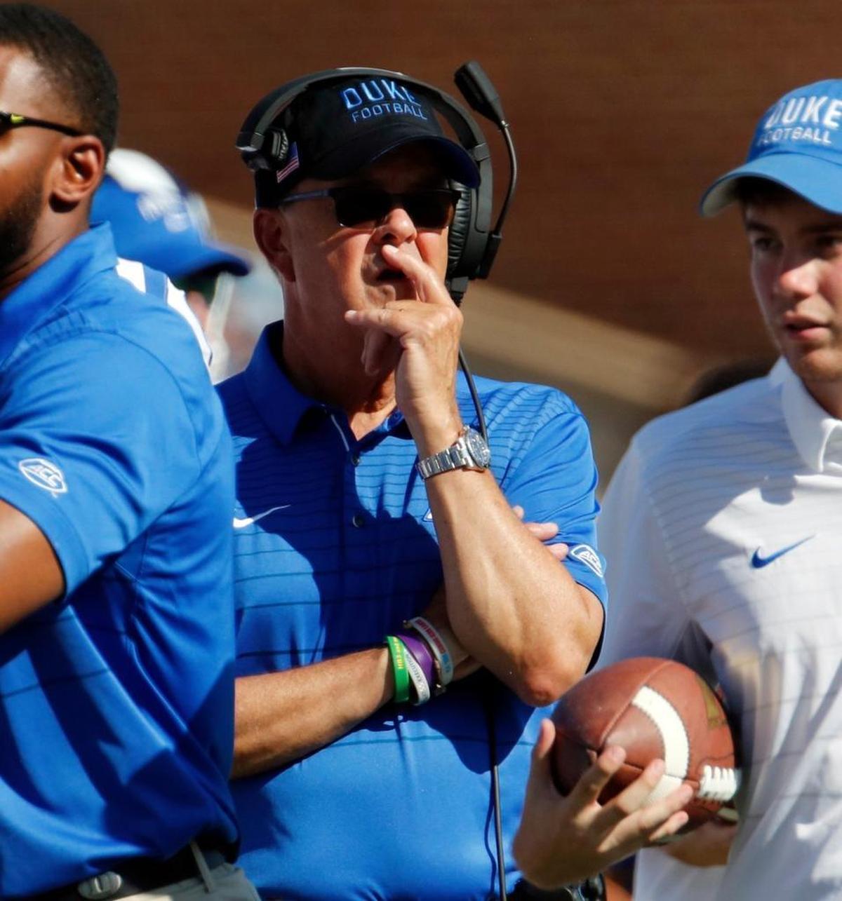 Duke coach David Cutcliffe watches as his Blue Devils beat UNC on Sept. 23.