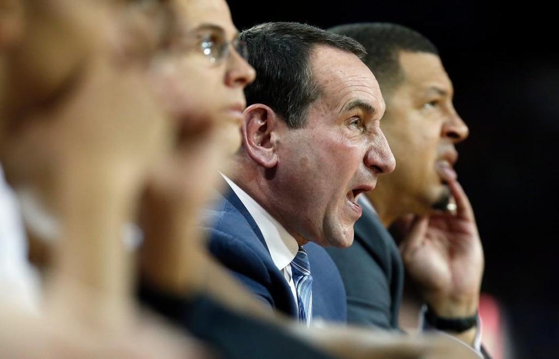Mike Krzyzewski yells instructions from the bench during Duke’s 89-84 loss to Boston College on Dec. 9.