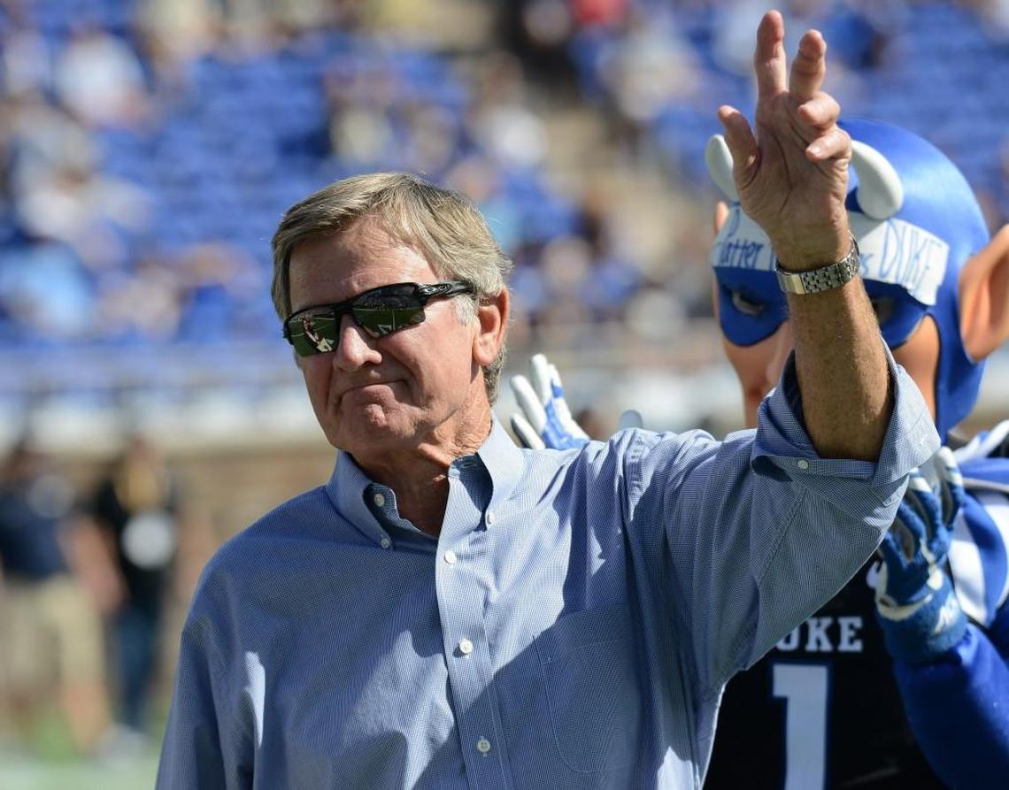 Former Duke coach Steve Spurrier was honored at Duke during the game against Pittsburgh. Spurrier's first college head coaching job was at Duke from 1987-1989. Saturday, October 21, 2017, in Wallace Wade Stadium.