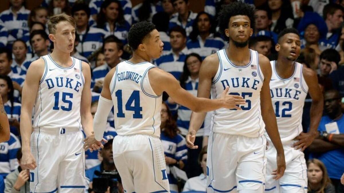 Duke had five freshman on the floor at the same time against Northwest Missouri State on Oct. 27, including, from left to right, Alex O'Connell, Jordan Goldwire, Marvin Bagley, Jr. and Javin DeLaurier.