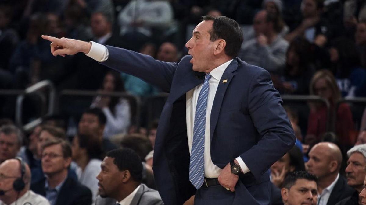 Duke's coach Mike Krzyzewski shouts during the first half of an NCAA college basketball game against St. John's at Madison Square Garden in New York, Saturday, Feb. 3, 2018. St. John's defeated No. 4 Duke 81-77. (AP Photo/Andres Kudacki)