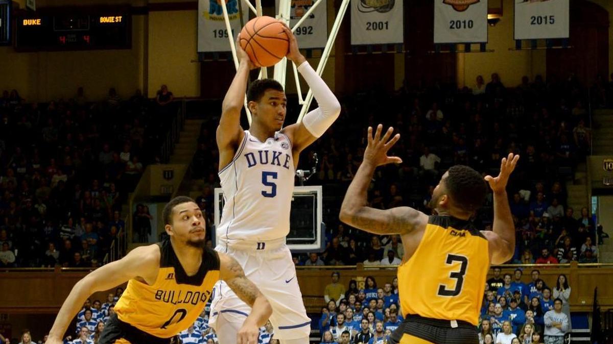 Duke forward Jordan Tucker plays near the end of the game against Bowie State on Nov. 4. He has announced that he’s transferring fro the Blue Devils.