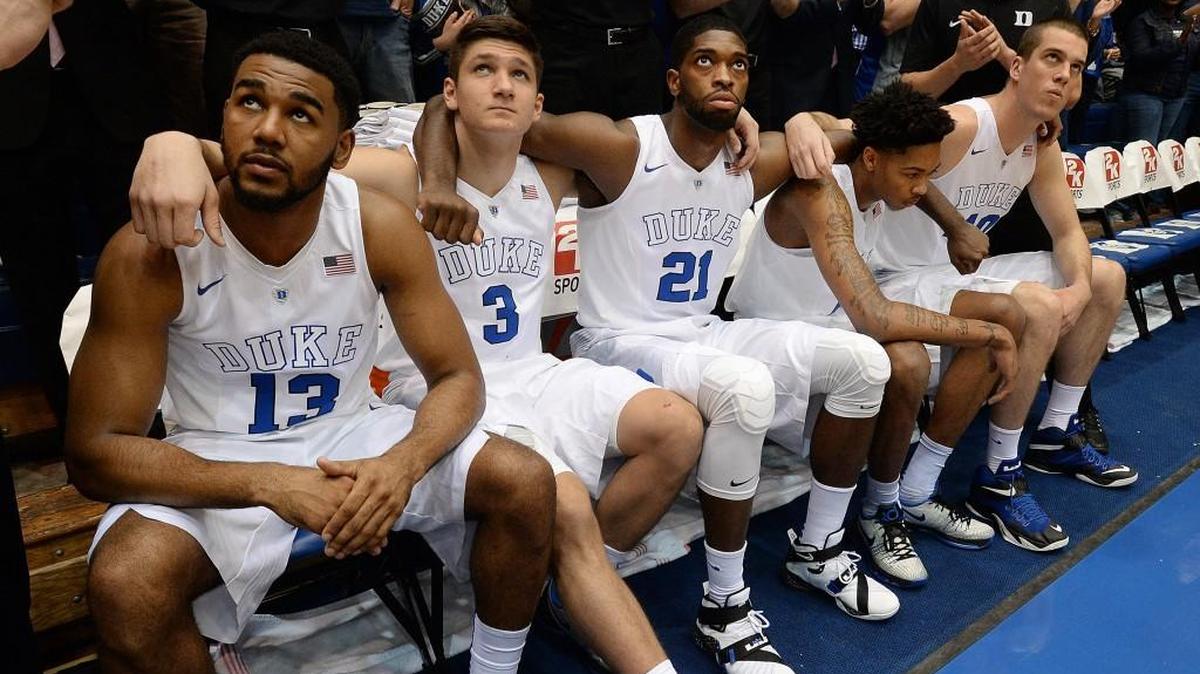 Duke guard Matt Jones (13), guard Grayson Allen (3), forward Amile Jefferson (21), guard Brandon Ingram (14) and center Marshall Plumlee (40) before the Blue Devils’ game against Siena on Nov. 13, 2015. The Blue Devils have lacked depth this season, something that could impact them heading into the ACC Tournament on Wednesday.