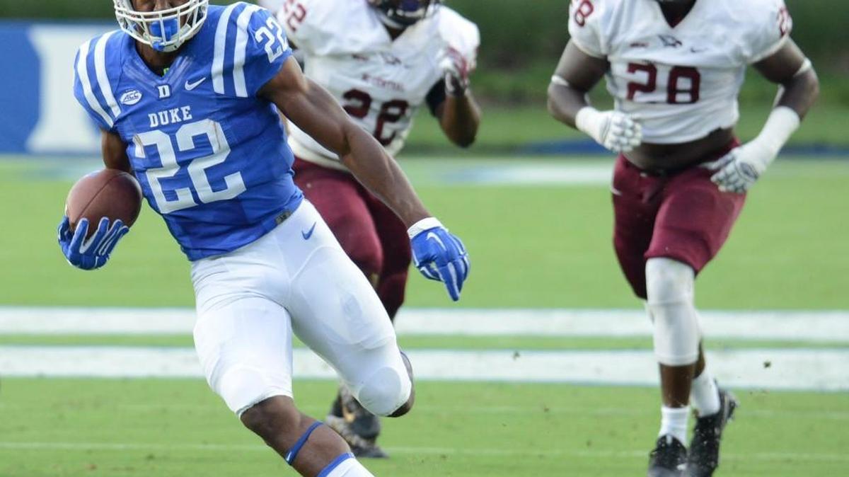 Duke's Brittain Brown scores a 39 yards touchdown , against North Carolina Central University.