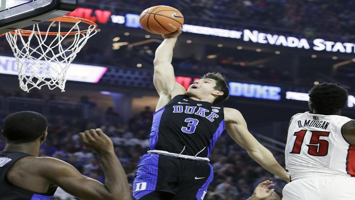 Duke guard Grayson Allen shoots against UNLV on Dec. 10 in Las Vegas. Allen scored 34 points one day after he’d practiced for the first time in five weeks due to an injury.