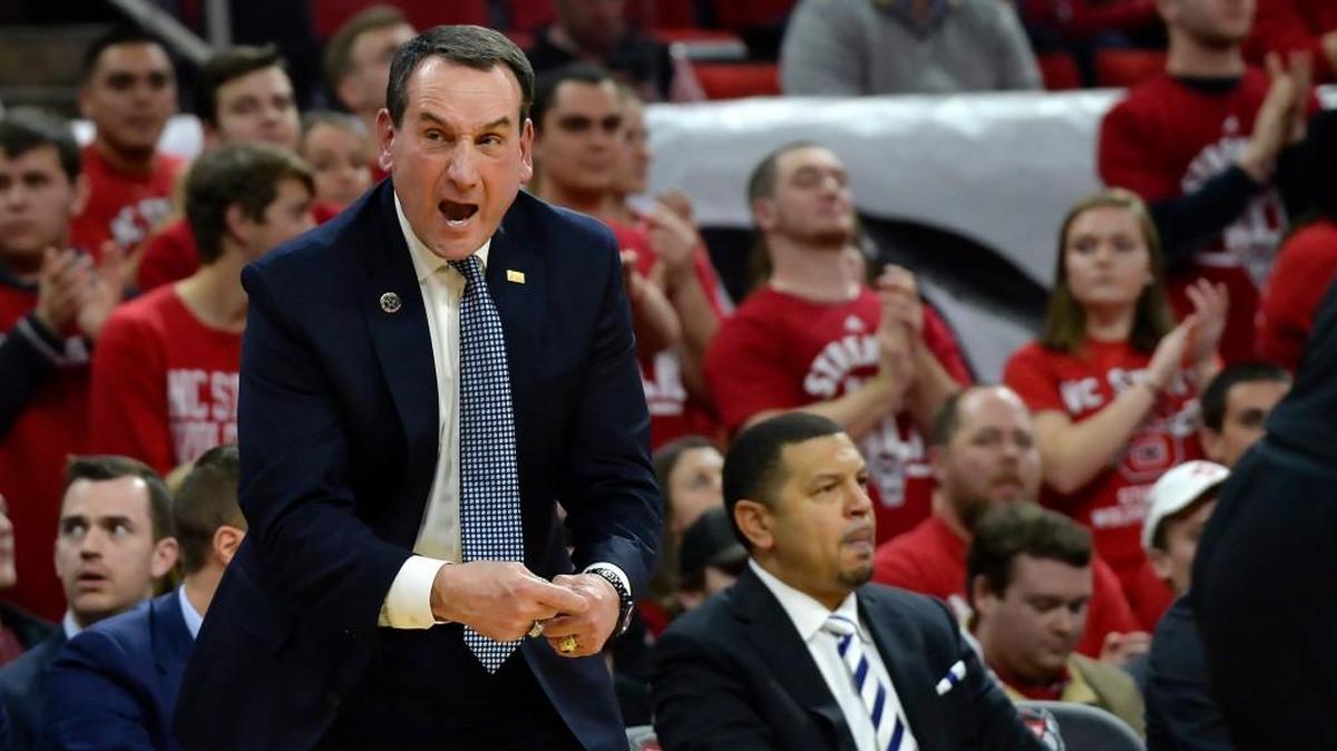 Duke head coach Mike Krzyzewski, left, is expected to return to the sideline for the Blue Devils’ game against Miami on Monday. Associate head coach Jeff Capel, right, served as head coach against Wake Forest on Saturday, when Coach K was sick.
