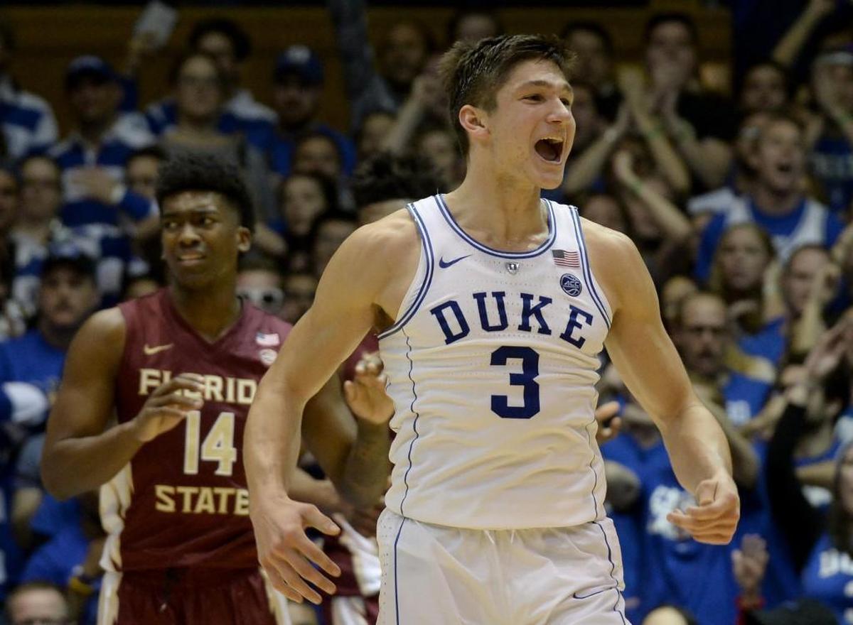 Duke guard Grayson Allen reacts after making a second-half 3-pointer against the Florida State during the Blue Devils’ 100-93 win on Dec. 30.
