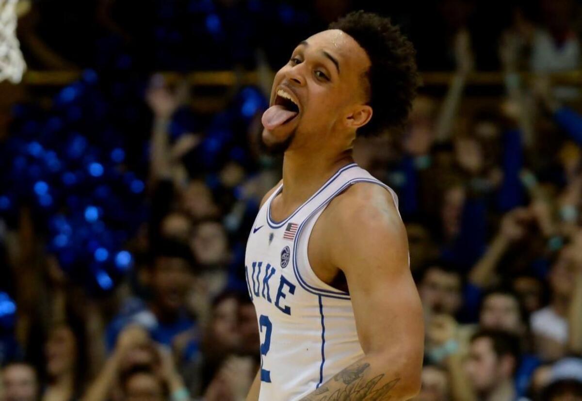 Duke guard Gary Trent Jr. reacts after hitting a 3-pointer against Notre Dame on Monday. Trent scored 22 points in the win.