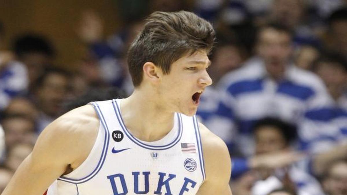 Duke's Grayson Allen celebrates after making a basket during the first half against N.C. State at Cameron Indoor Stadium.