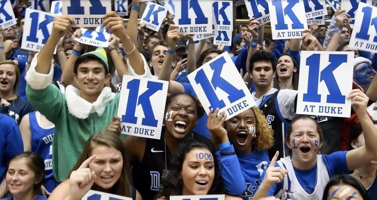Duke Cameron Crazies hold "K" signs during the Blue Devils game against Utah in November.