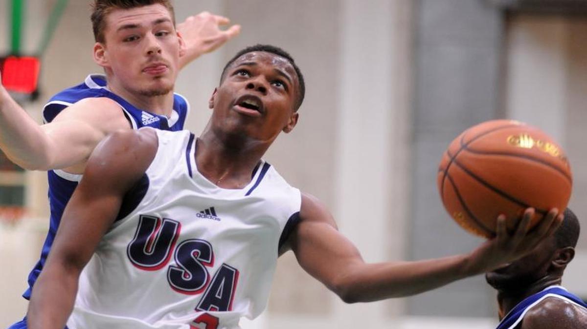 Dennis Smith of team USA drives to the basket during adidas Eurocamp day one at La Ghirada sports center on June 7, 2014 in Treviso, Italy.