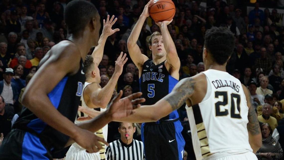 Duke guard Luke Kennard (5) fires up a shot in the final seconds to beat Wake Forest 85-83 on Jan. 28.