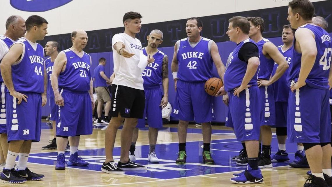 Duke guard Grayson Allen coached a group of men participating in the K Academy fantasy basketball camp earlier this month.