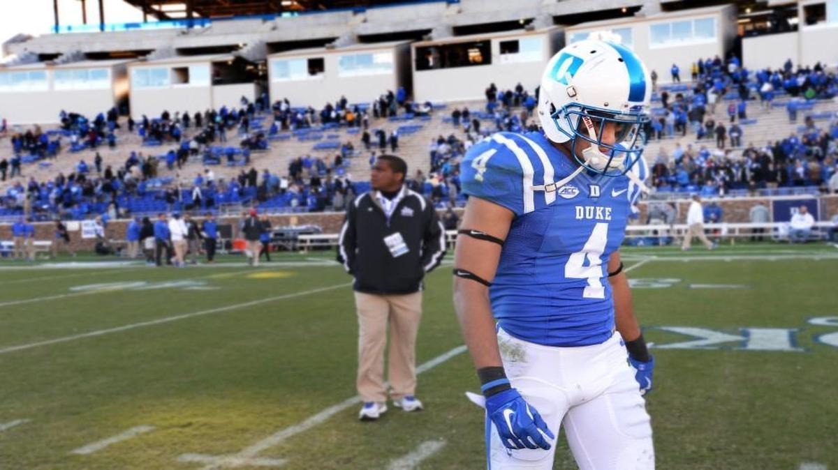 Duke wide receiver Johnell Barnes leaves the field after Pitt handed the Blue Devils their third loss in as many weeks with a 31-13 victory at Wallace Wade Stadium.