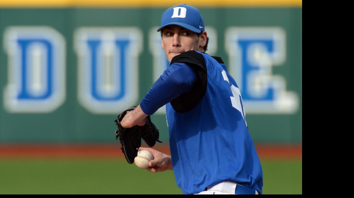 
Duke's hard-throwing ace, Michael Matuella, projected as a possible No. 1 overall pick in the June draft, pitches during a scrimmage at Jack Combs Field on the Duke campus,  Feb. 6, 2015.
