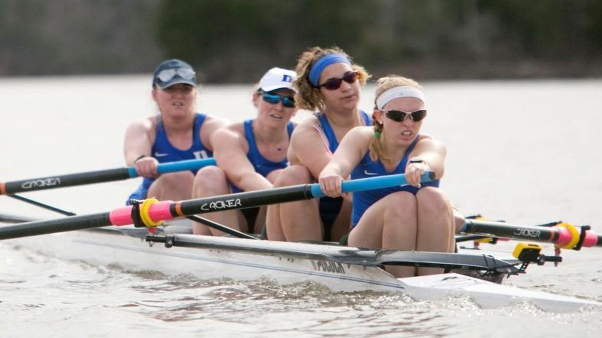 Duke's Varsity Four practices on Lake Michie in March 2016.
