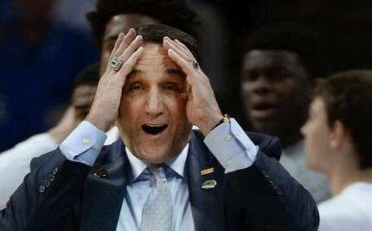 
Duke coach Mike Krzyzewski reacts to a first-half call against his team as they play the San Diego State Aztecs for a chance to advance to the NCAA Sweet 16 at the Time-Warner Cable Arena in Charlotte.
