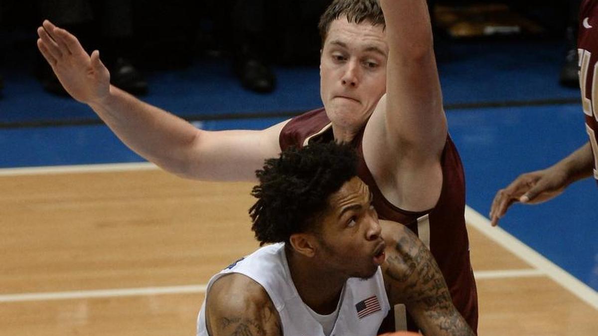Duke guard Brandon Ingram (14) looks to score two of his game high 26 points as Elon forward Tyler Seibring (41) defends in the second half at Cameron Indoor Stadium, Monday.