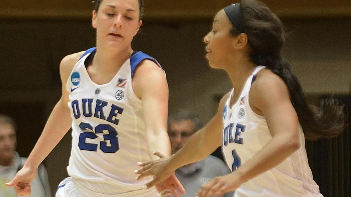 Duke's Rebecca Greenwell and Lexie Brown react during the first round of the NCAA tournament.