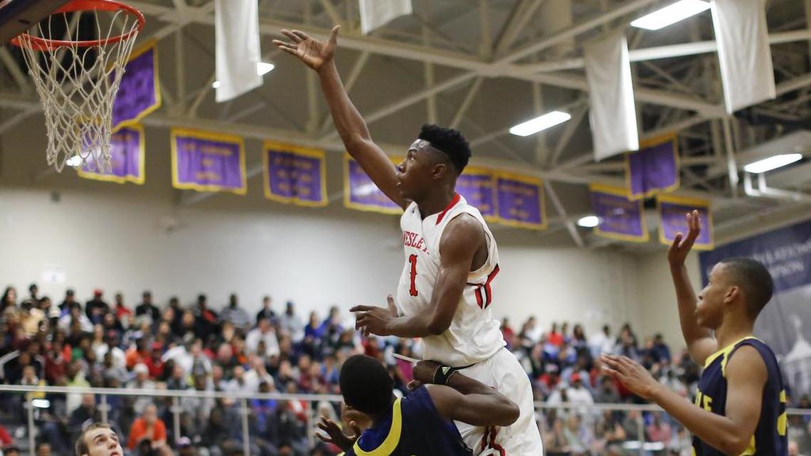 Harry Giles drives to the basket for Wesleyan Christian Academy during the Holiday Invitational Tournament in Raleigh on Dec. 27, 2014. Giles committed to Duke Friday.